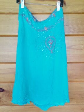 Nolita Embroidered Teal Skirt with Beaded Accents